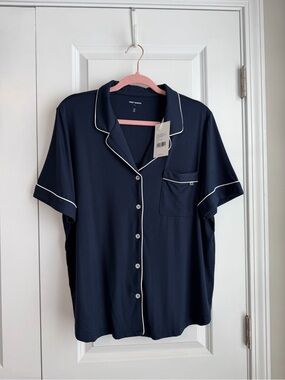 Cozy Earth Women’s Bamboo Stretch-Knit Short Sleeve Pajama Top Navy NWT Size L